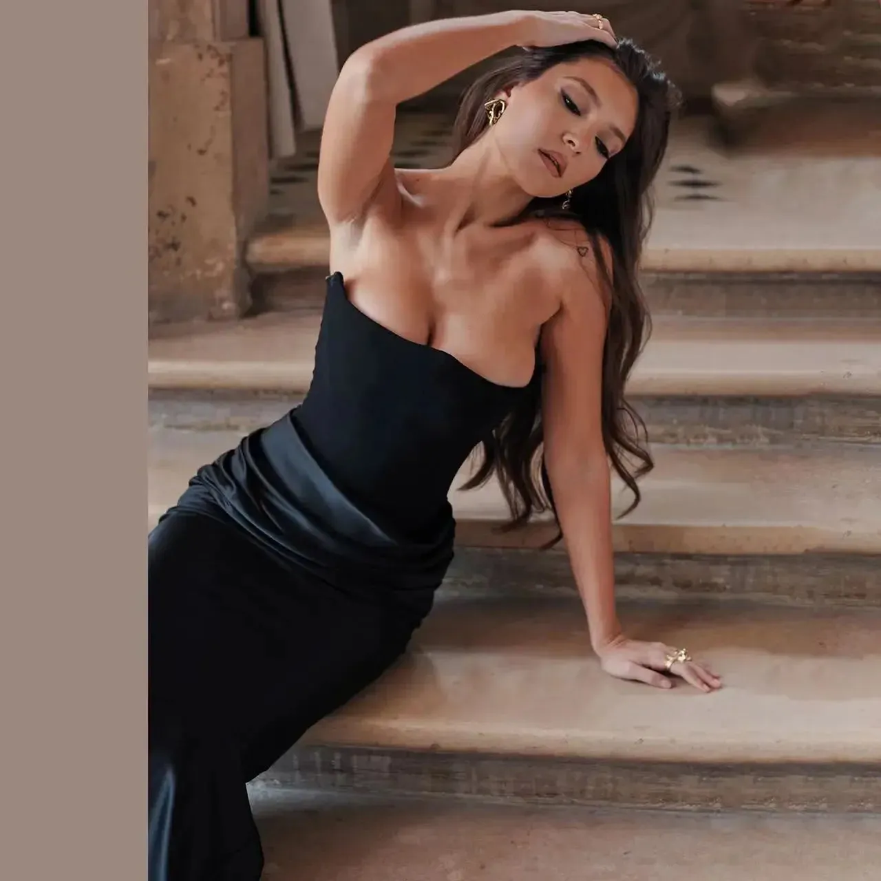 2024 Strapless Off-Shoulder Bodycon Fashion Pleated Satin Patchwork Elegant Dress