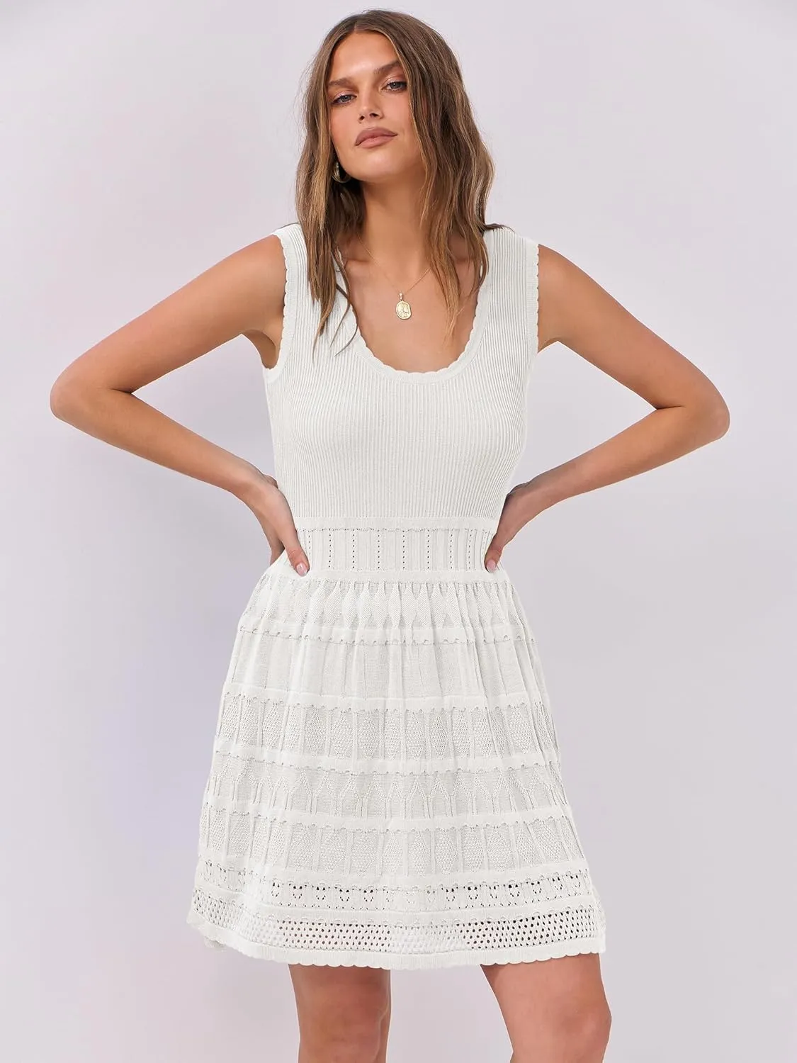 ANRABESS Womens Sundress Beach Vacation Mini Tank Dresses Summer Casual Crochet Knit Scoop Neck Sleeveless Dress