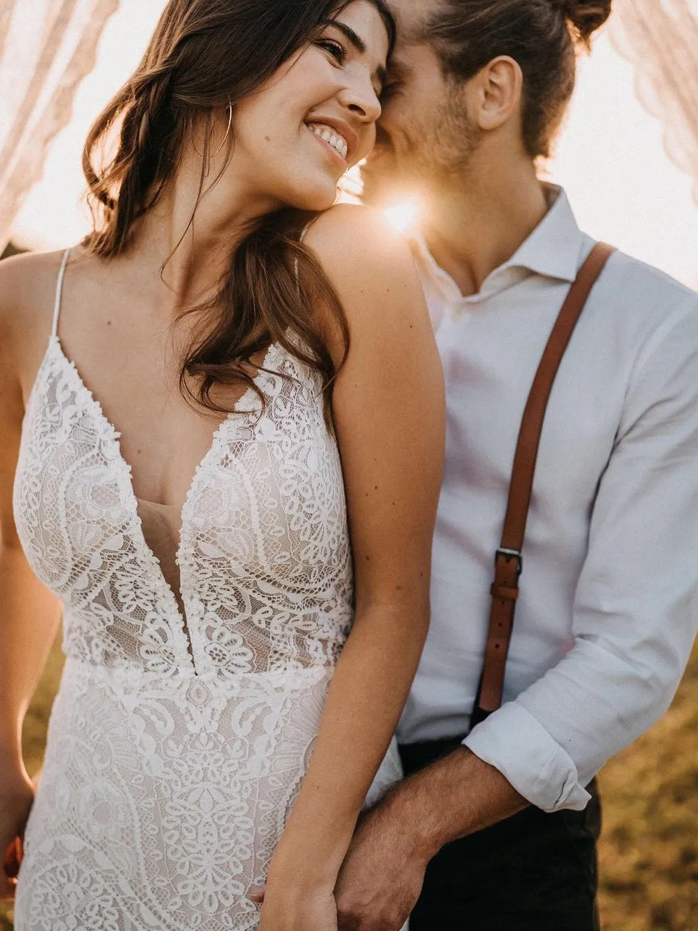 Beautiful Slit V-Neck Lace Spaghetti Straps  Sheath Wedding Dress WD523