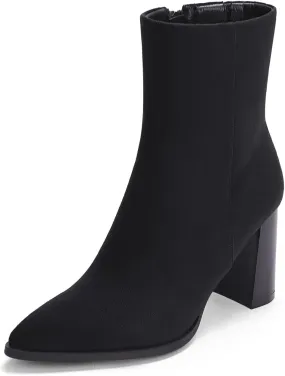 Coutgo Womens Ankle Boots Pointed Toe Chunky Stacked Heel Side Zipper Dress Fall Booties Shoes