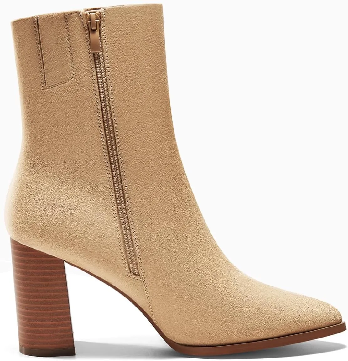 Coutgo Womens Ankle Boots Pointed Toe Chunky Stacked Heel Side Zipper Dress Fall Booties Shoes