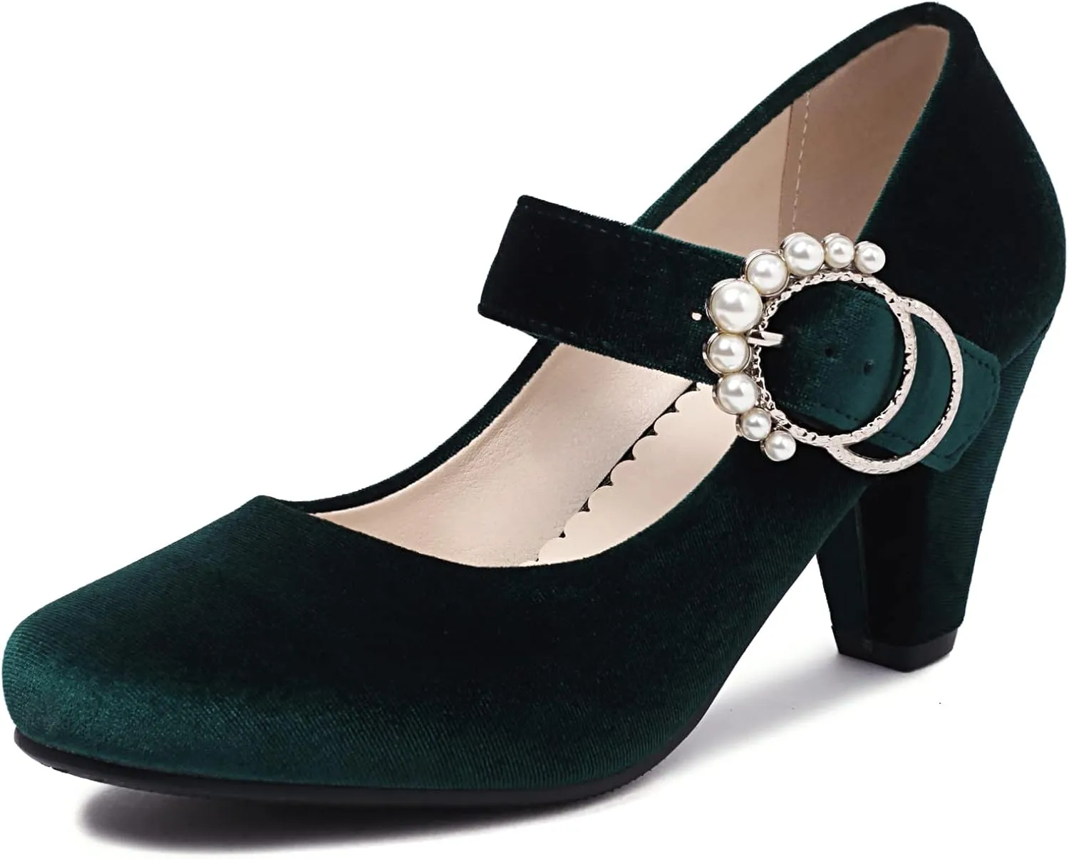 Elerhythm Women's Mary Jane Bow Closed Toe Vintage Pumps Heels Gatsby Victorian 1920s Dresses Faux Suede Shoes