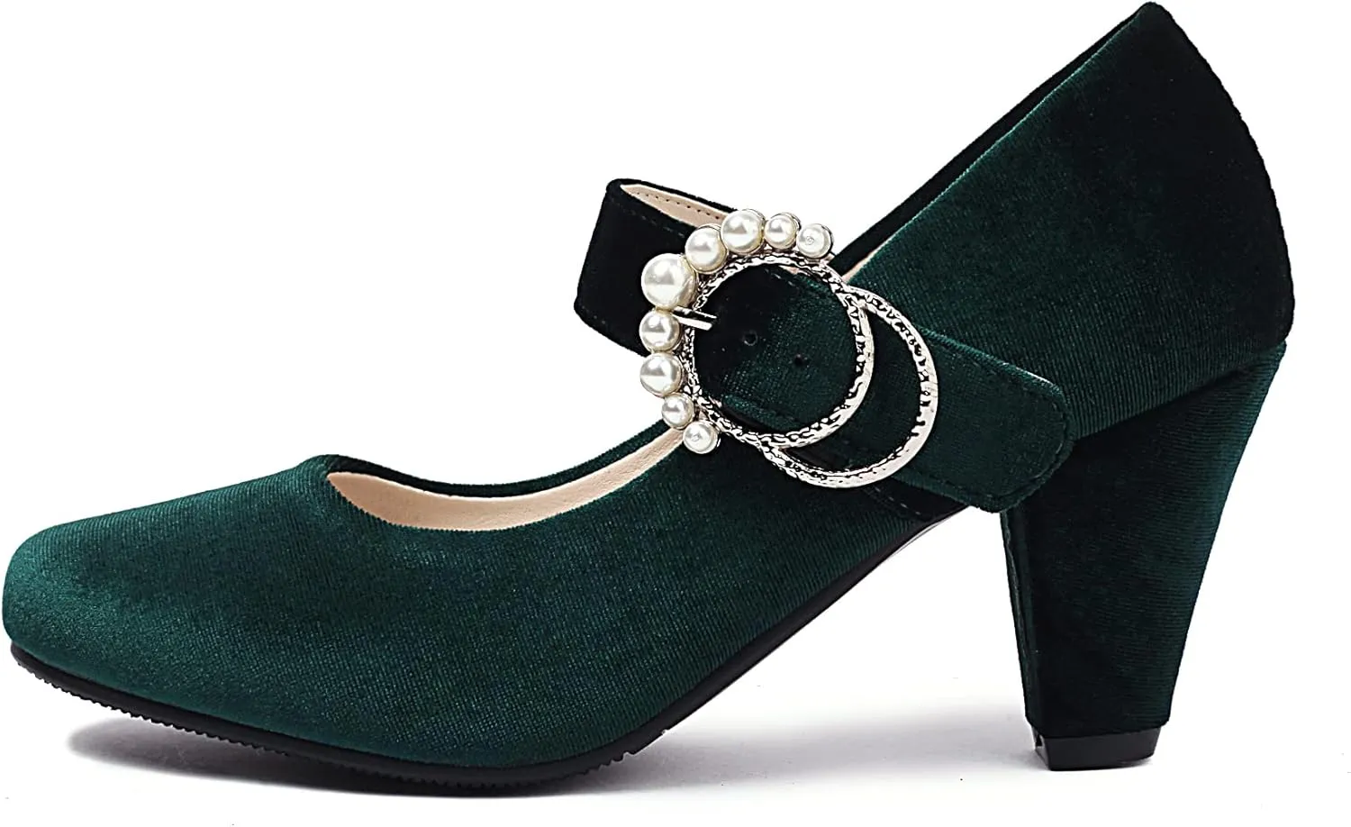 Elerhythm Women's Mary Jane Bow Closed Toe Vintage Pumps Heels Gatsby Victorian 1920s Dresses Faux Suede Shoes