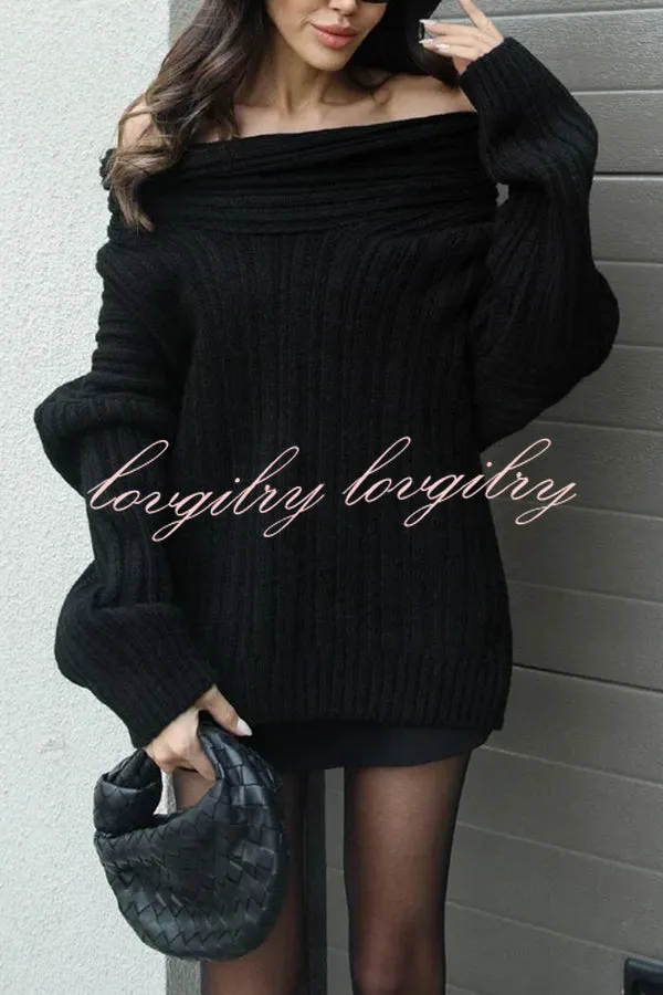 Fashionable Irregular Collar Loose Casual Knitted Sweater