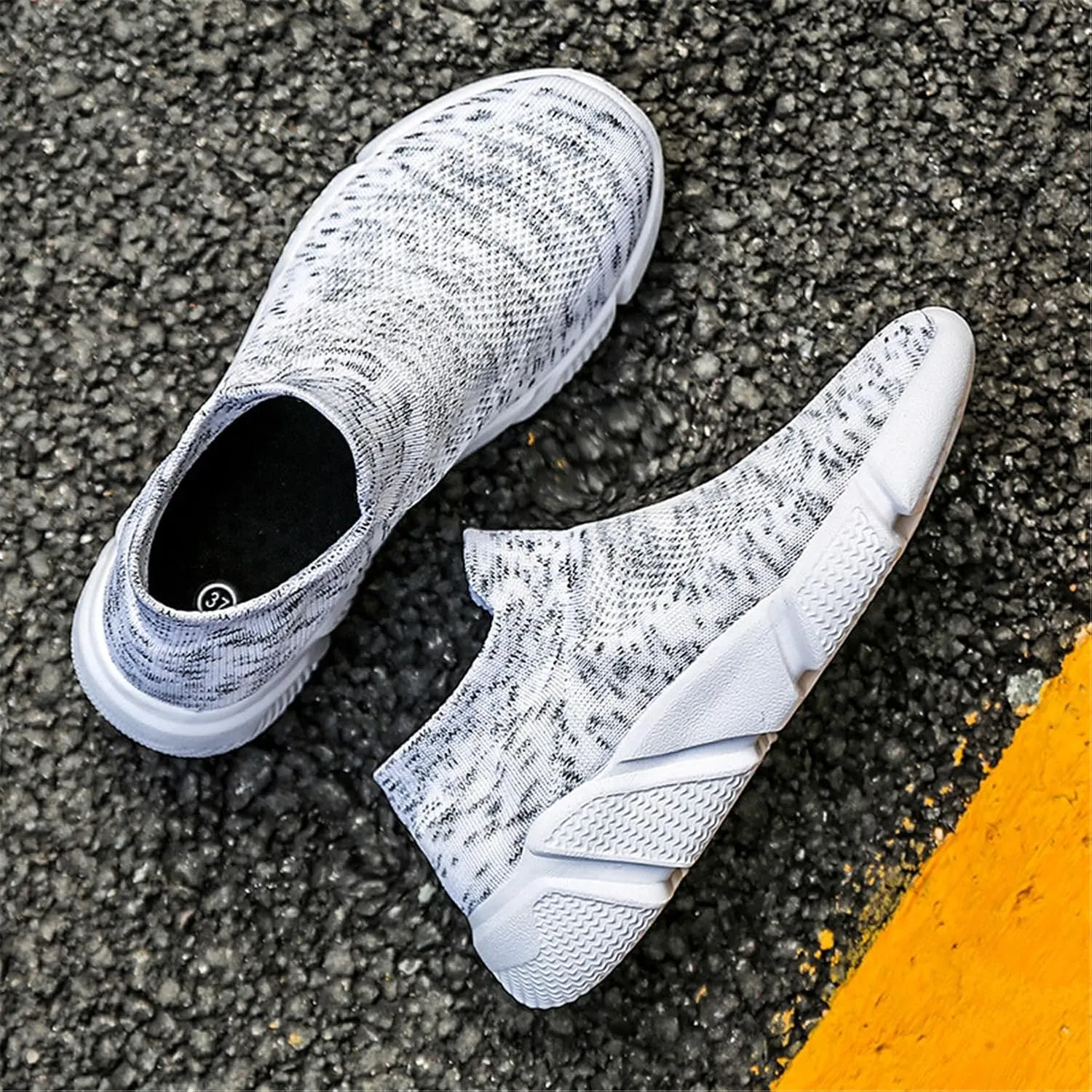 LLTMALL Women's Knit Loafer Sneakers Mesh Breathable Slip on Tennis Walking Sock Shoes