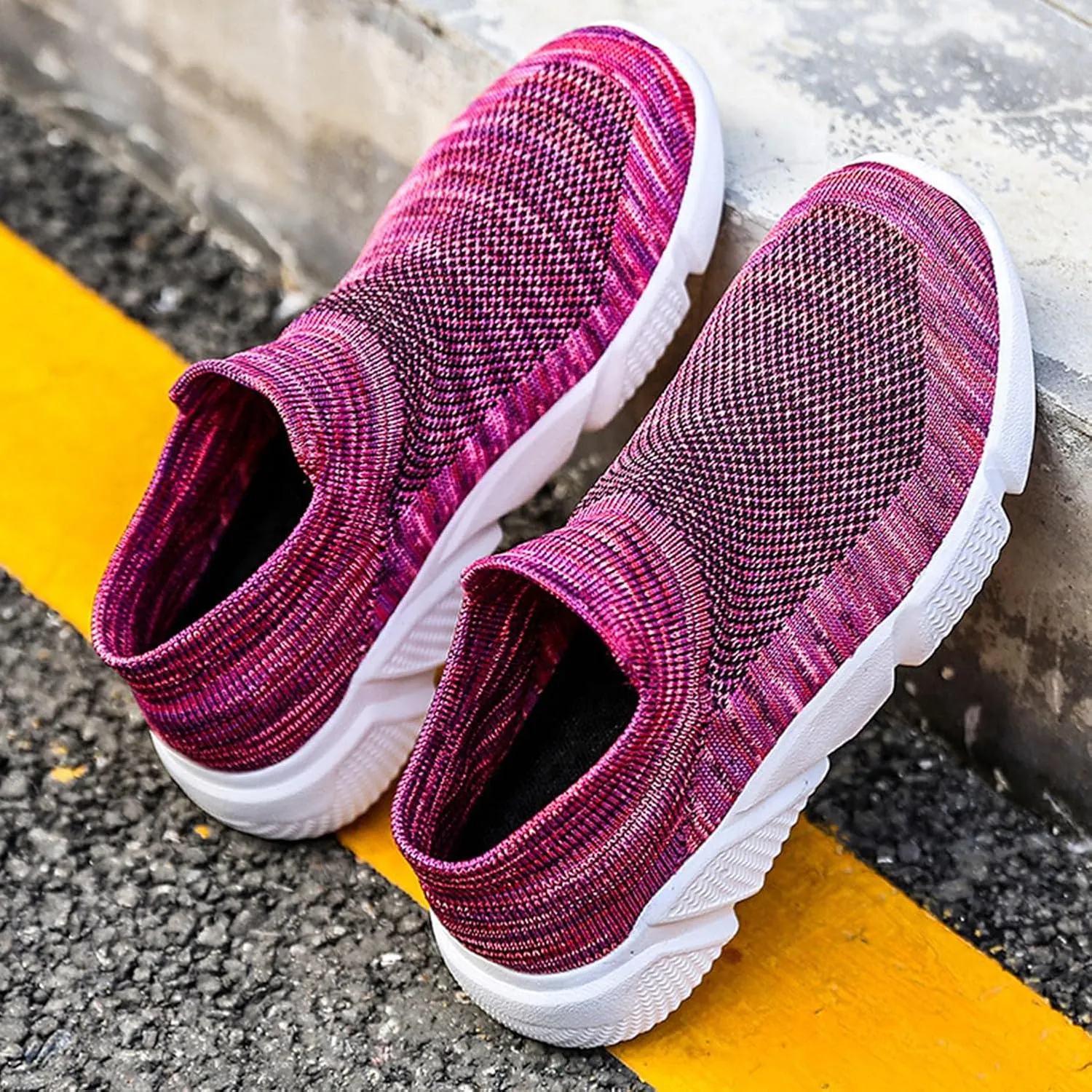 LLTMALL Women's Knit Loafer Sneakers Mesh Breathable Slip on Tennis Walking Sock Shoes