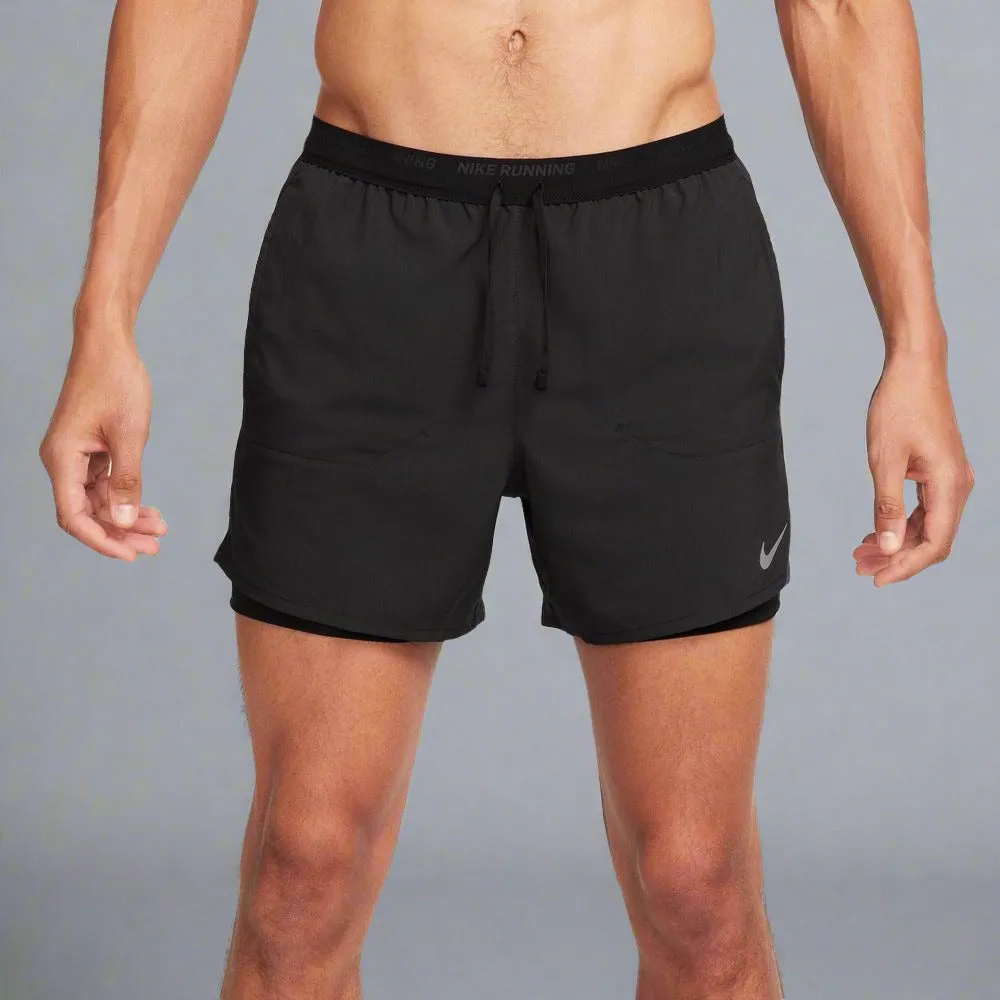 Mens Stride Dri-FIT 5 Inch 2-in-1 Running Shorts - Black