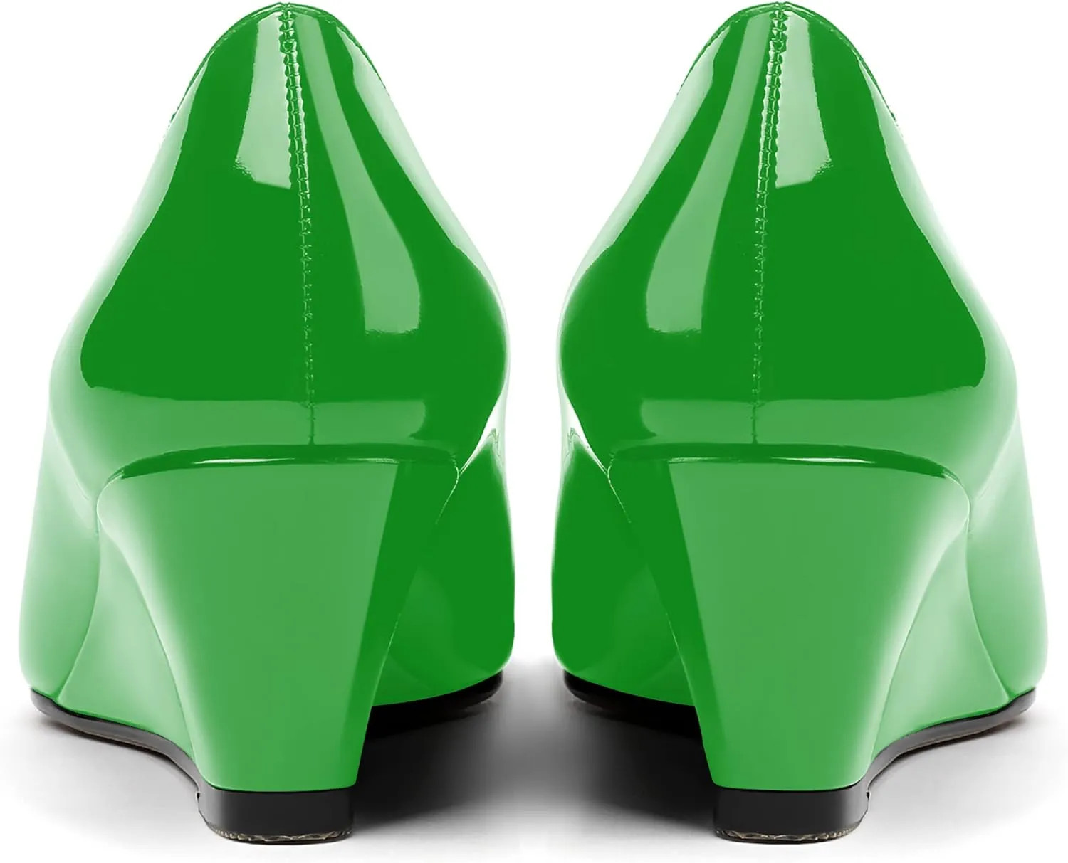 MERRORI Women's Slip On Patent Solid Square Toe Wedge Low Heel Pumps Shoes 2 Inch