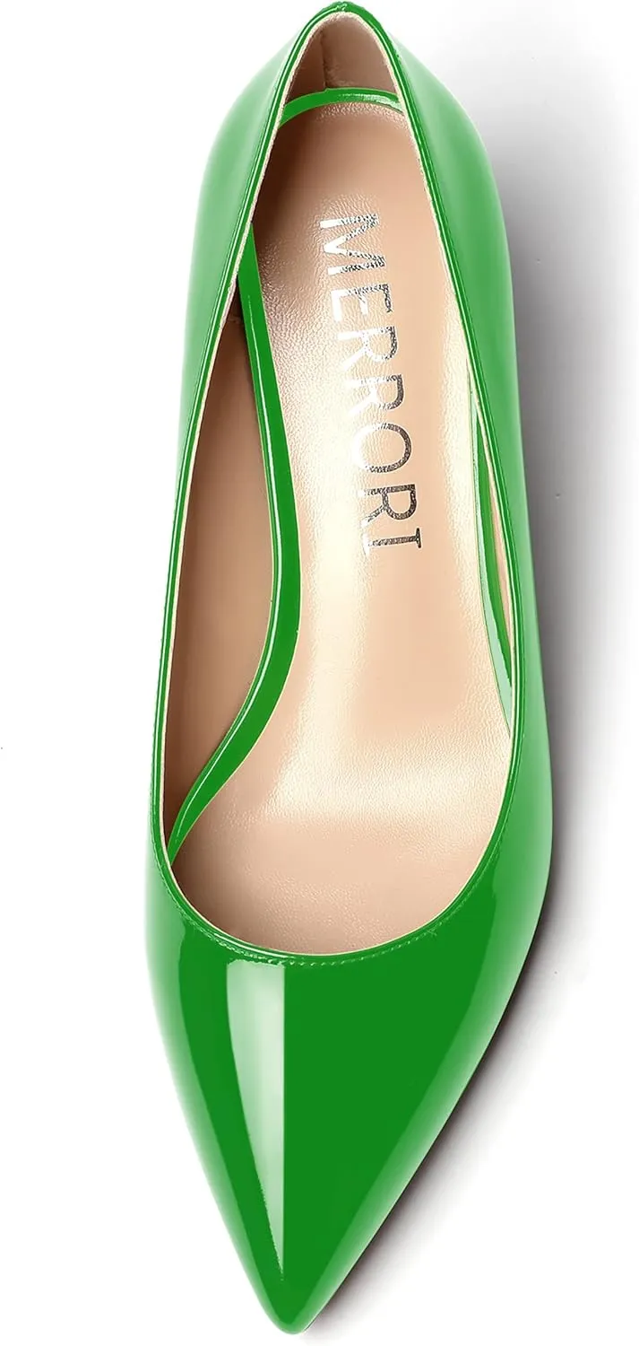MERRORI Women's Slip On Patent Solid Square Toe Wedge Low Heel Pumps Shoes 2 Inch