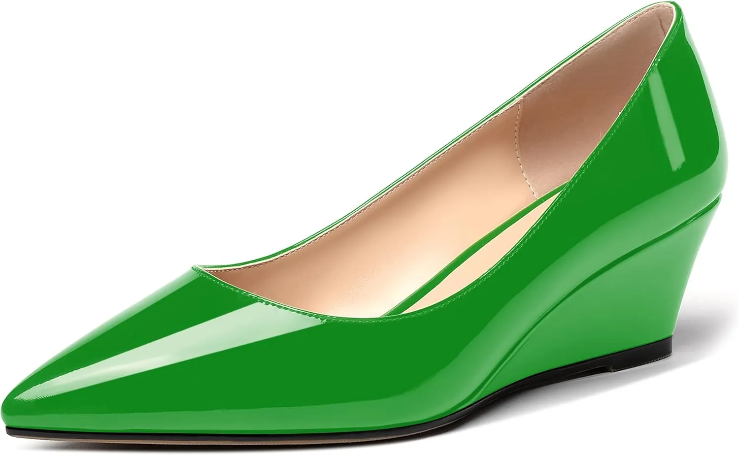 MERRORI Women's Slip On Patent Solid Square Toe Wedge Low Heel Pumps Shoes 2 Inch