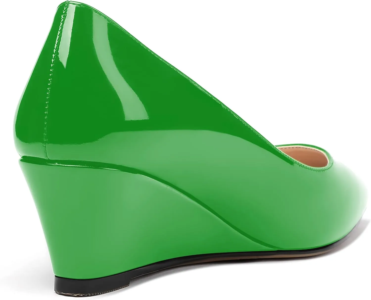 MERRORI Women's Slip On Patent Solid Square Toe Wedge Low Heel Pumps Shoes 2 Inch