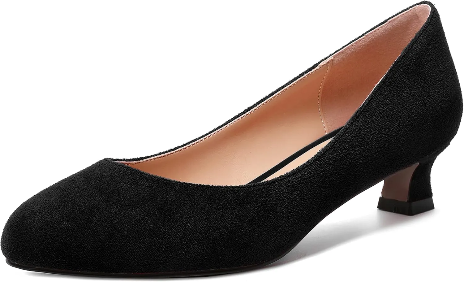 MERRORI Womens Slip On Suede Round Toe Dress Shoes Solid Casual Office Kitten Low Heel Pumps Shoes 1.5 Inch