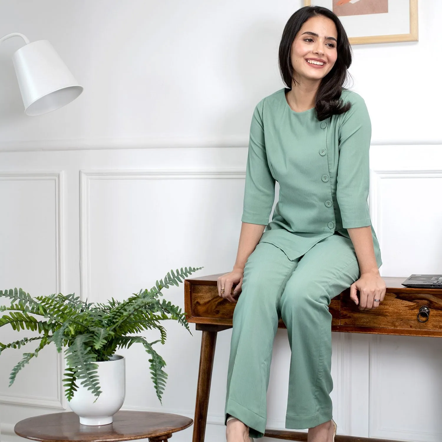 Sea Green Women's Formal Poly Moss Pant Suit