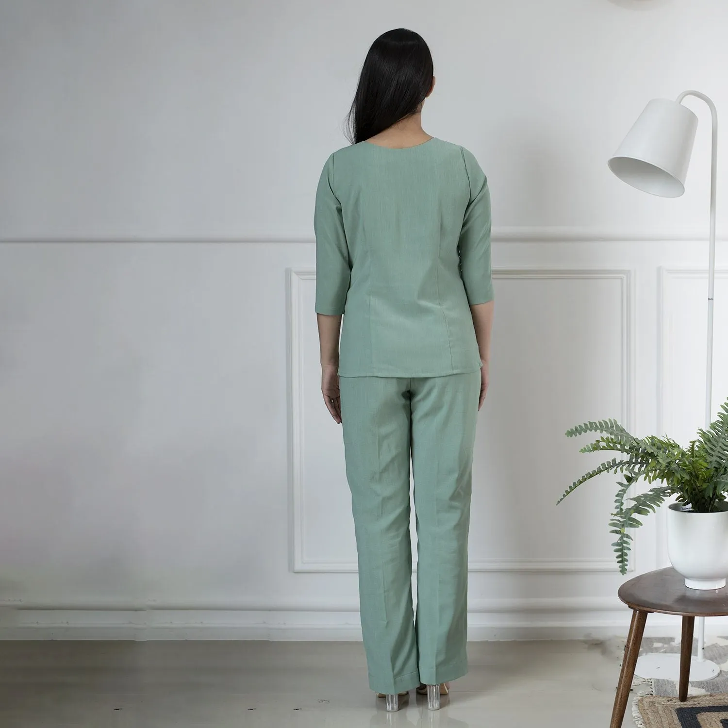 Sea Green Women's Formal Poly Moss Pant Suit