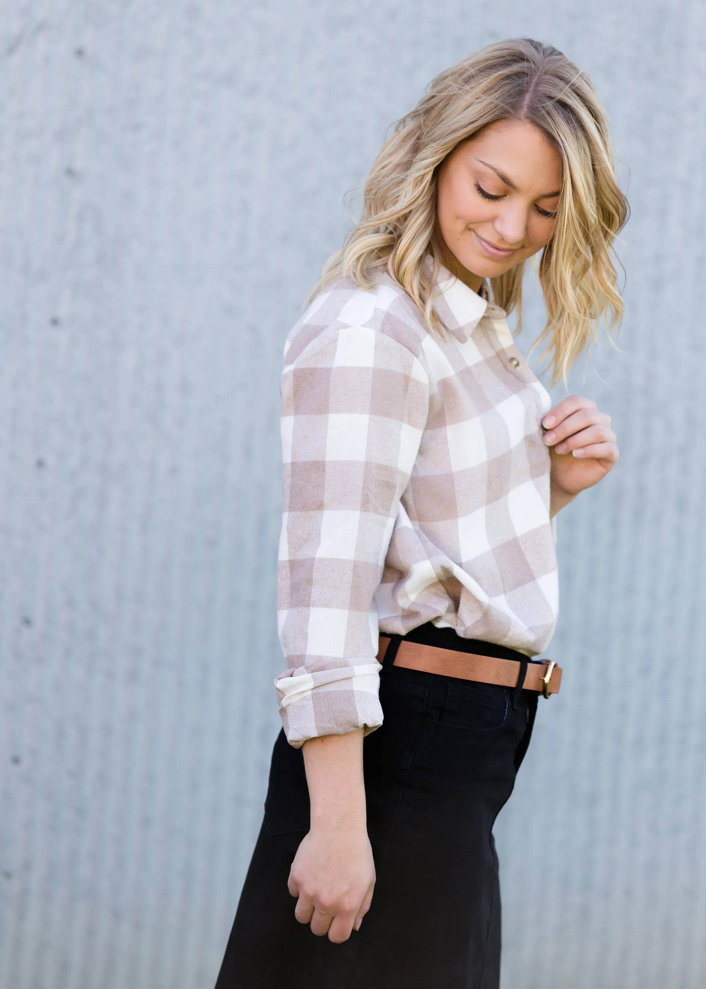 Soft Brushed Flannel Button Up Top - FINAL SALE