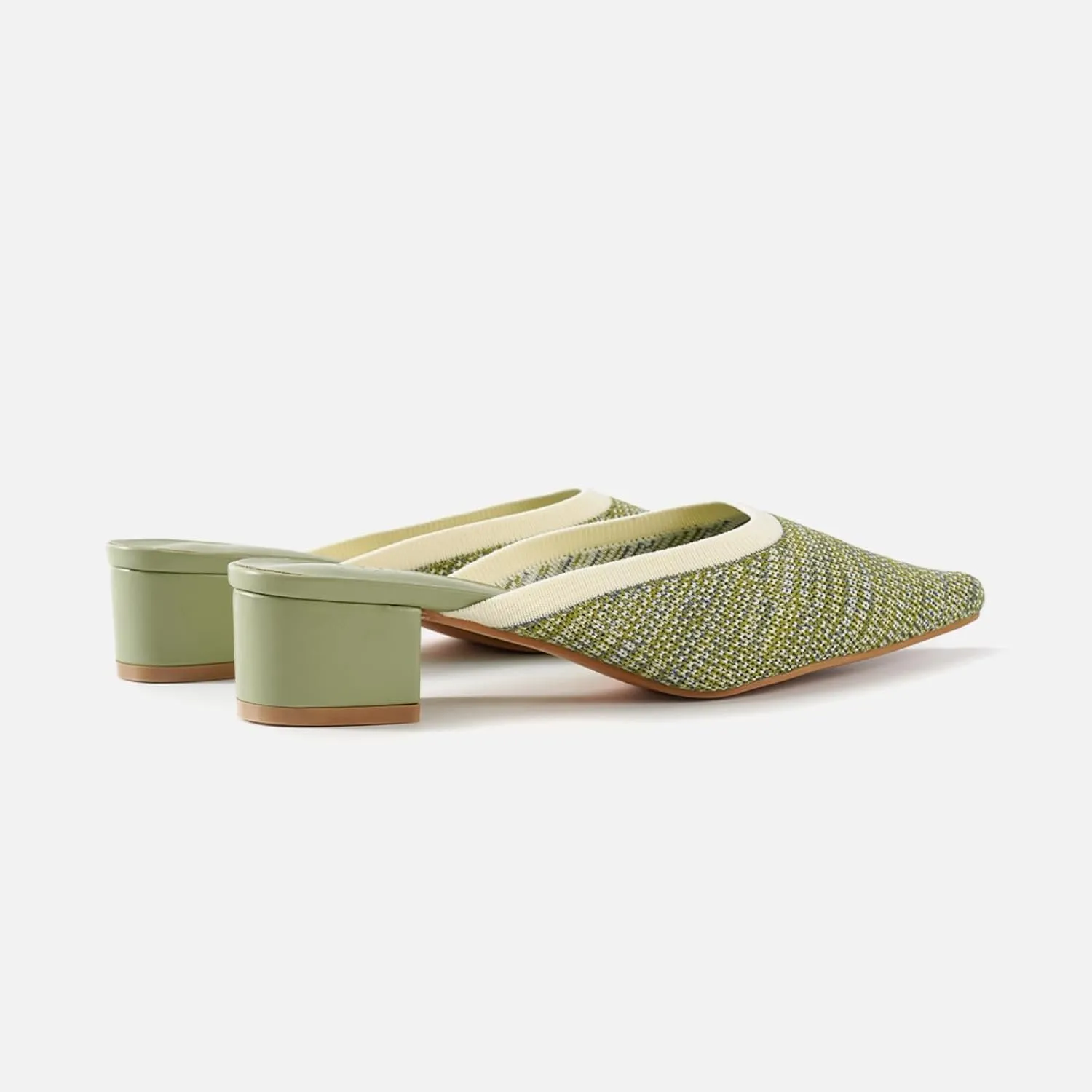 TIJN Heels,Pointed Toe Mules for Momen with Low Heel, Breathable Mesh Knit Slip On Flat Sandals,Helka