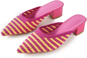 TIJN Heels,Pointed Toe Mules for Momen with Low Heel, Breathable Mesh Knit Slip On Flat Sandals,Helka