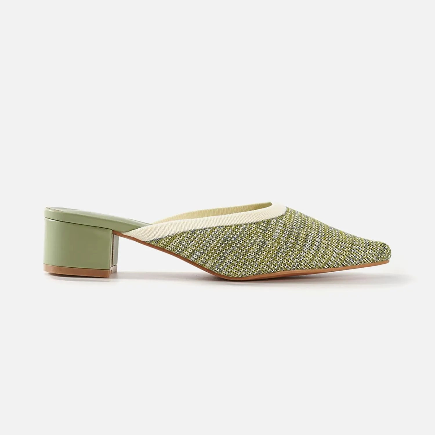 TIJN Heels,Pointed Toe Mules for Momen with Low Heel, Breathable Mesh Knit Slip On Flat Sandals,Helka