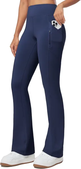 Willit Women's Fleece Lined Pants Thermal Leggings Winter Bootcut Yoga Pants Zipper Pockets Flare High Waist Water Resistant