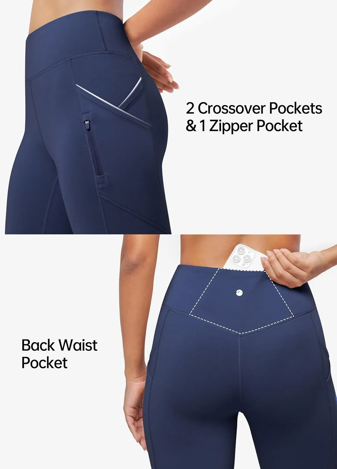 Willit Women's Fleece Lined Pants Thermal Leggings Winter Bootcut Yoga Pants Zipper Pockets Flare High Waist Water Resistant