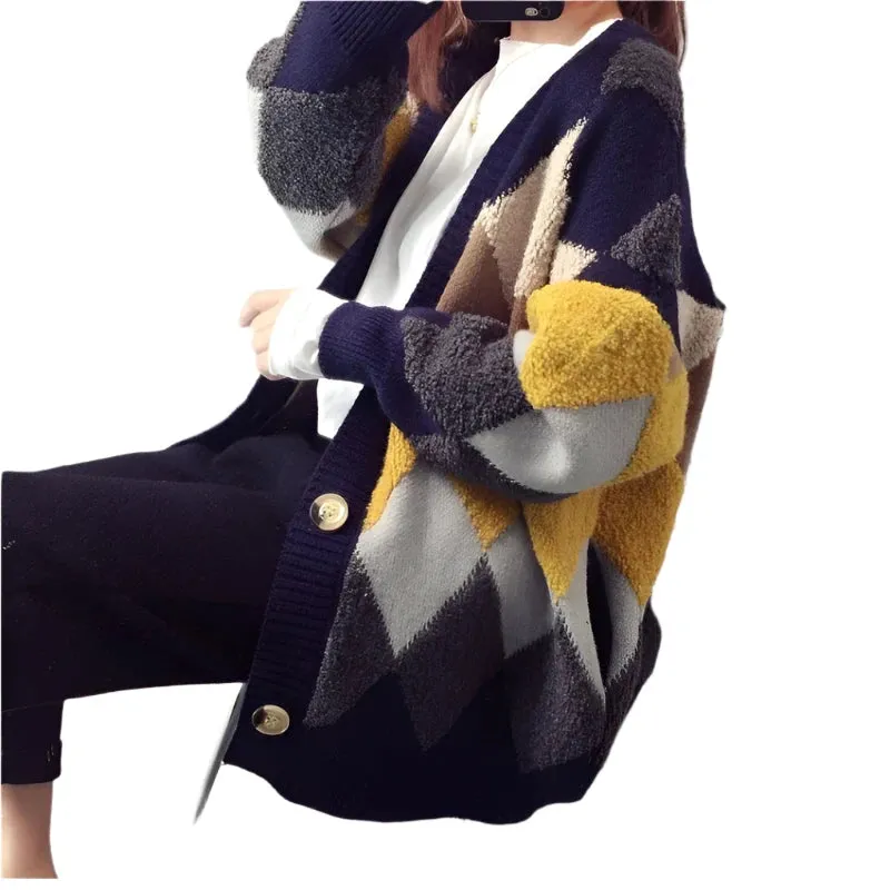 Women's Slouchy Cardigan Sweater - Loose Fit Knitted Outerwear, Medium Length, Autumn Winter Korean Style