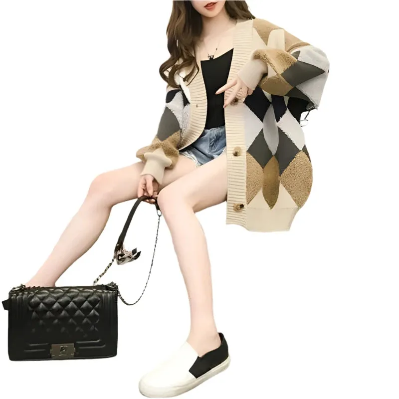 Women's Slouchy Cardigan Sweater - Loose Fit Knitted Outerwear, Medium Length, Autumn Winter Korean Style