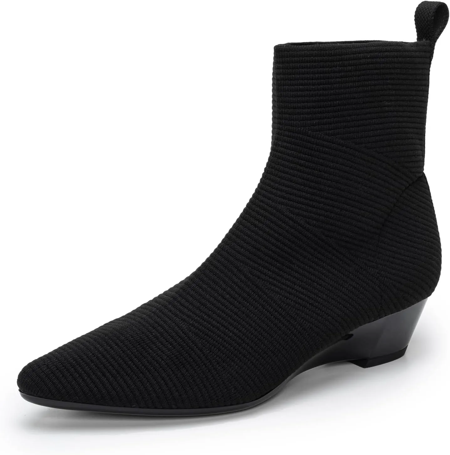 youngshow Women’s Booties Comfortable Knitted Low Heel Boots For Women Ankle Booties Pointed Toe Slip On Fall Winter Ladies Dress Shoes